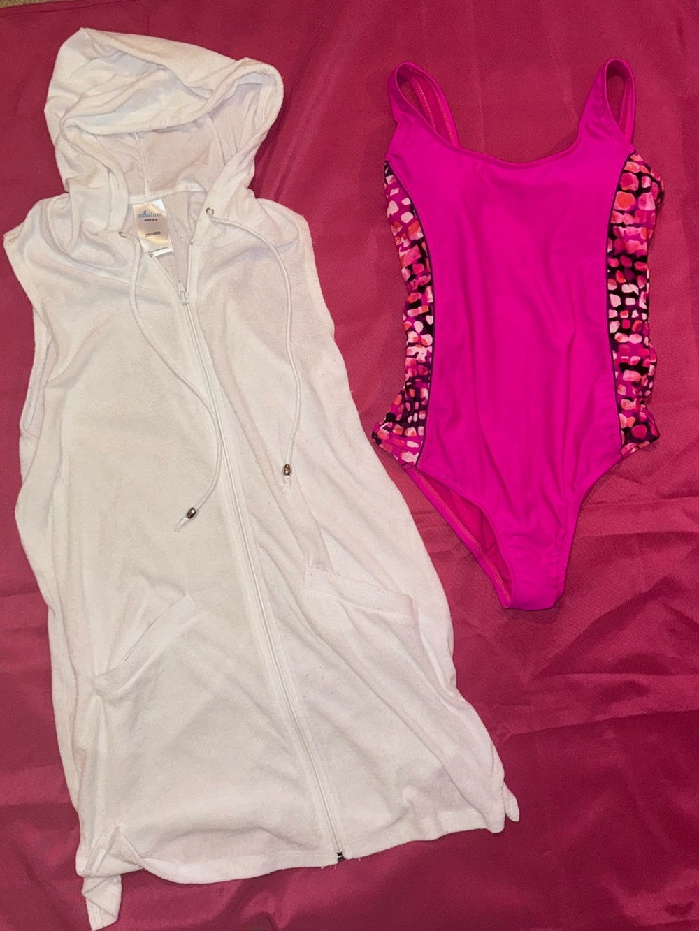 Catalina Womens One Piece Swimsuit Size S + Coverup / Womens Pink Swimsuit Small
